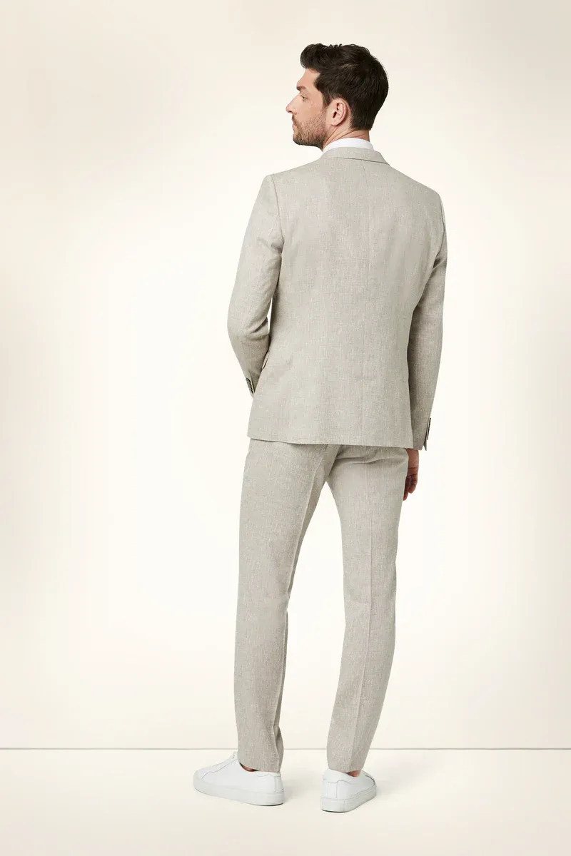 Carnet γαμπριάτικο λινό κοστούμι slim fit μπεζ — πίσω όψη